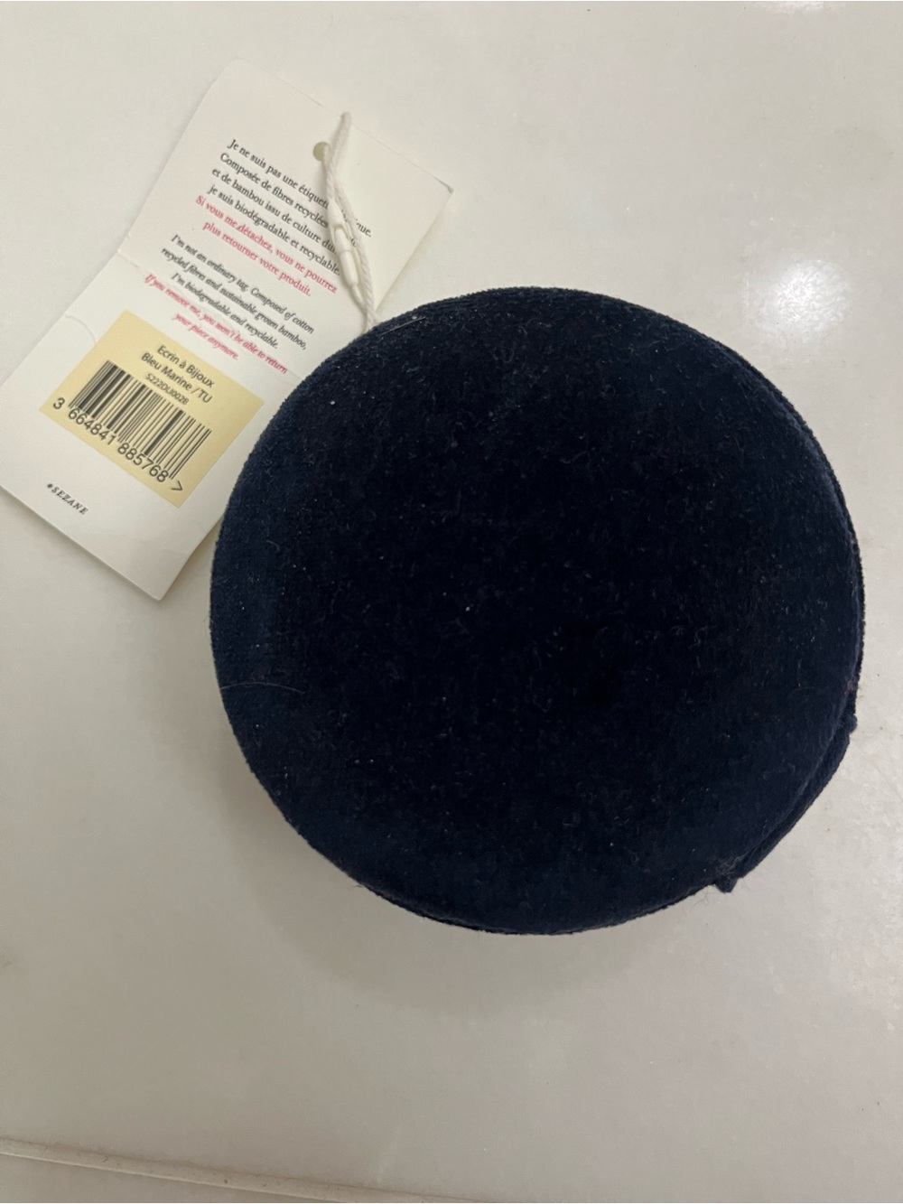 NWT SEZANE Small Round Velvet Jewelry Box - Navy Blue & Gold - Picture 5 of 8
